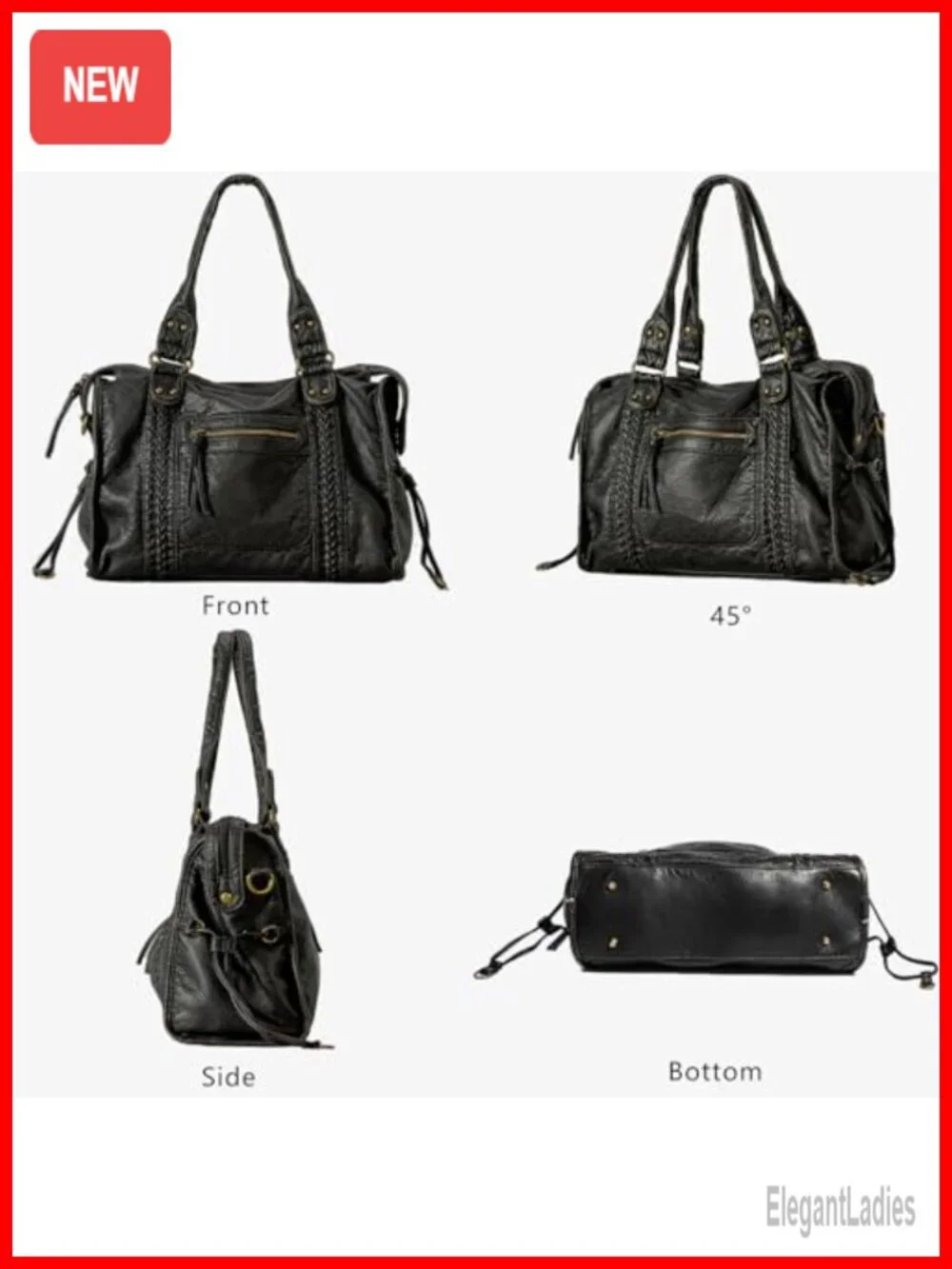 Y2K Grunge Tote Bag Faux Leather Gold Studs Slouchy Shoulder Hobo Handbag